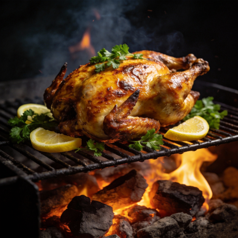 烤鸡火焰上图片