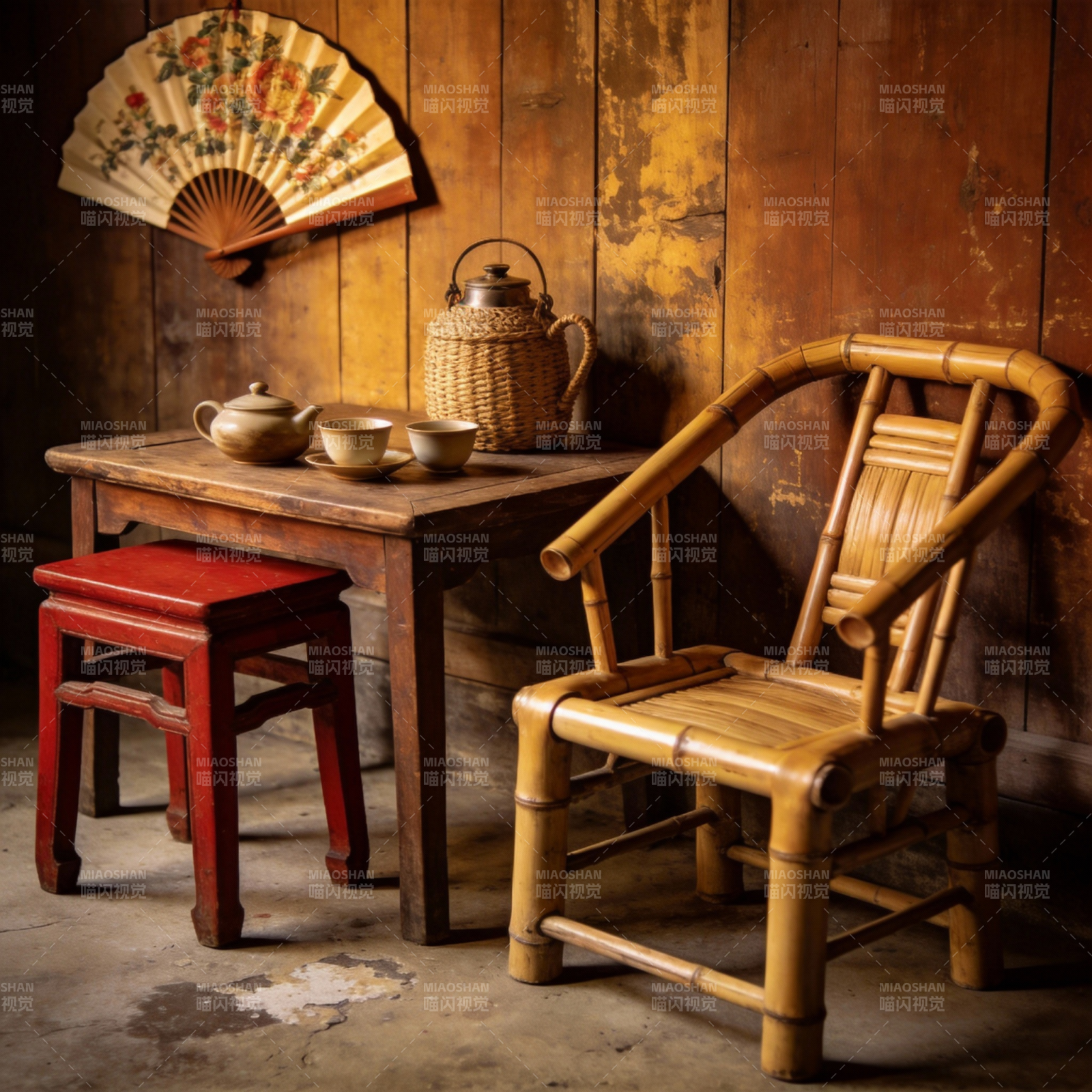 竹椅茶香古韵图片