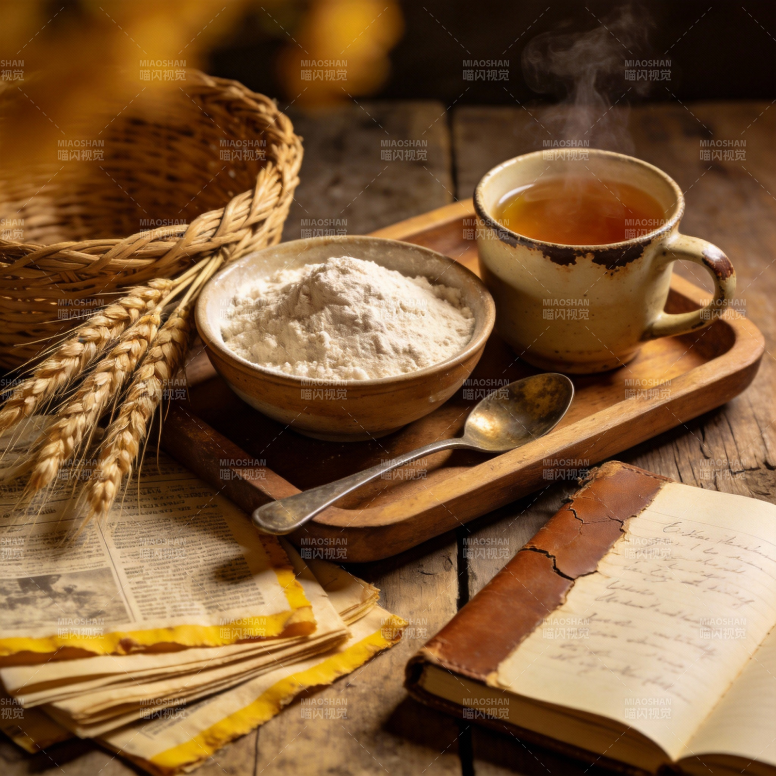 古朴茶点与书卷图片