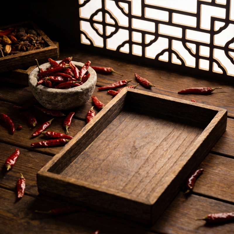 红椒木盘静物图图片