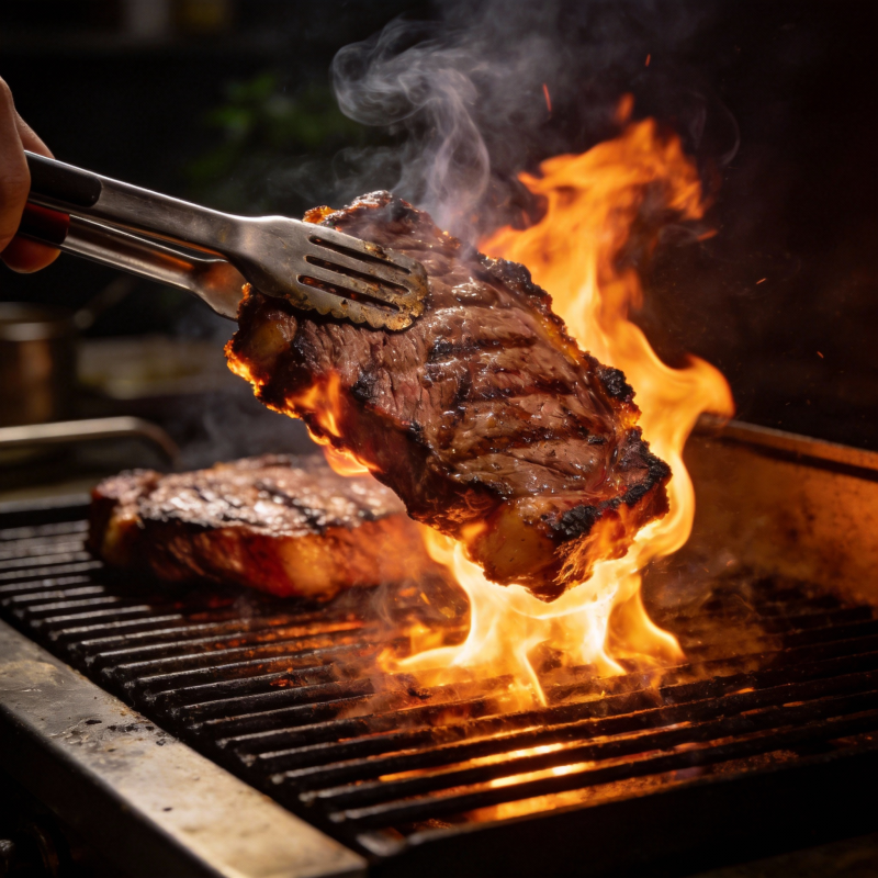 火焰炙烤牛排图片