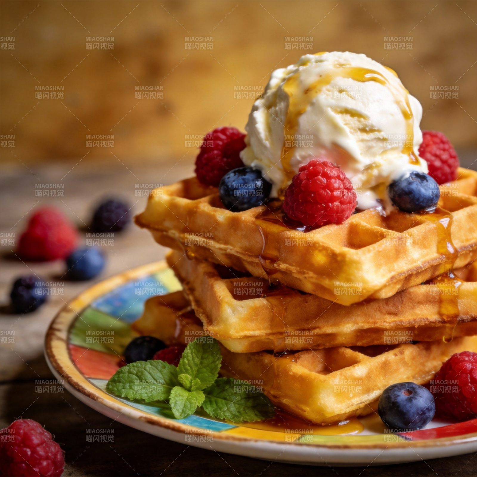 甜蜜华夫冰淇淋图片