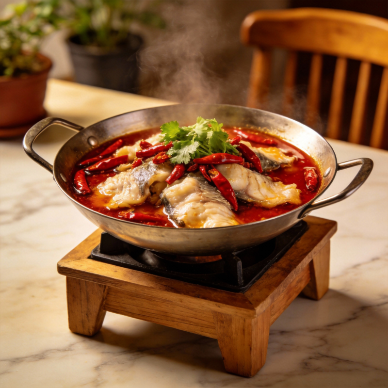 麻辣鱼锅热气腾腾图片