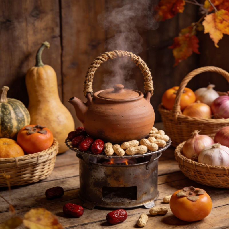 秋日暖炉煮茶图片
