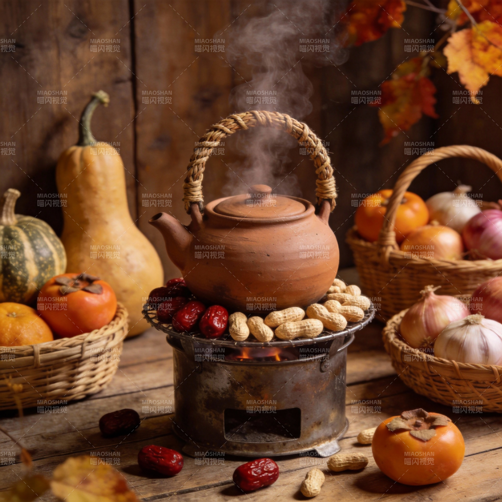 秋日暖炉煮茶图片