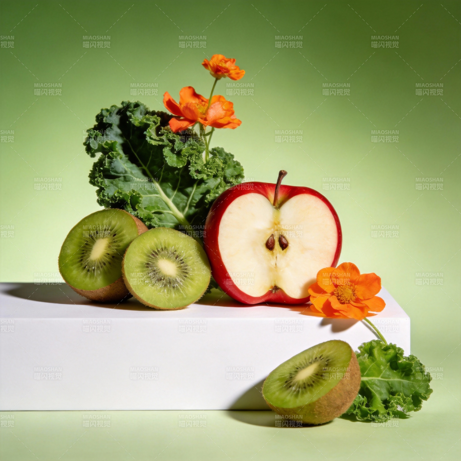 水果与绿叶花饰图片