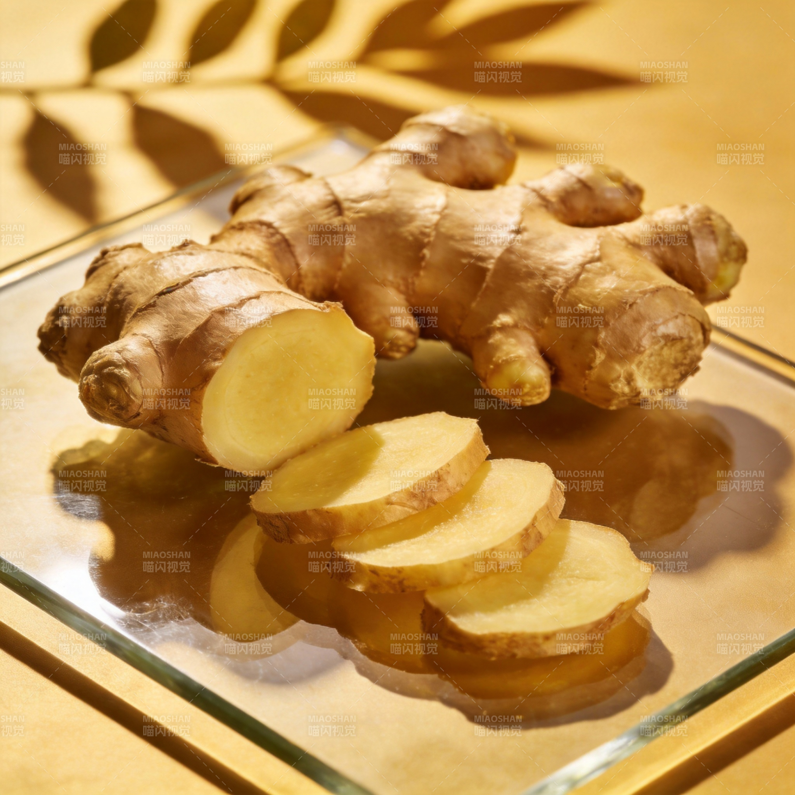 姜片与姜块静置盘中图片