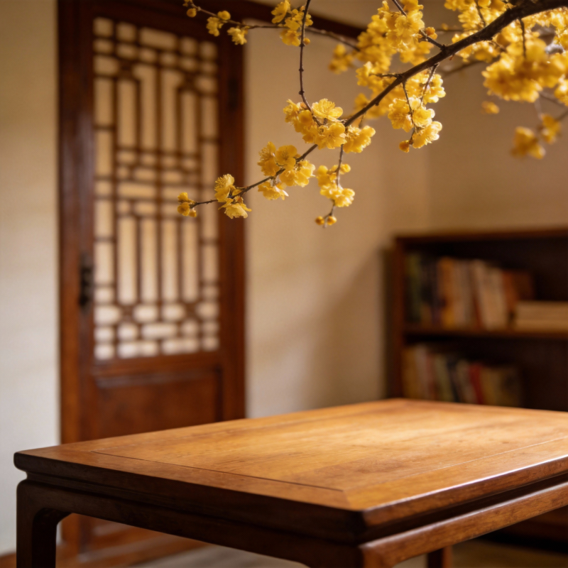 春意满室 花影映木桌图片