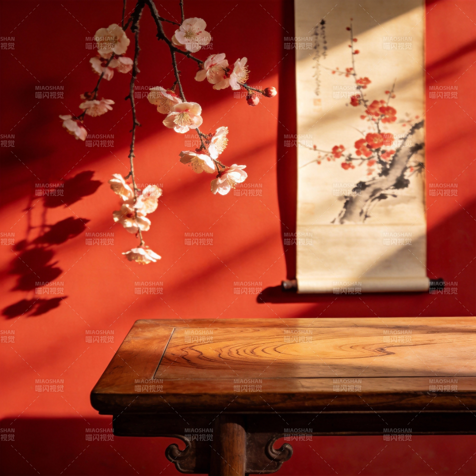 梅影映红墙图片