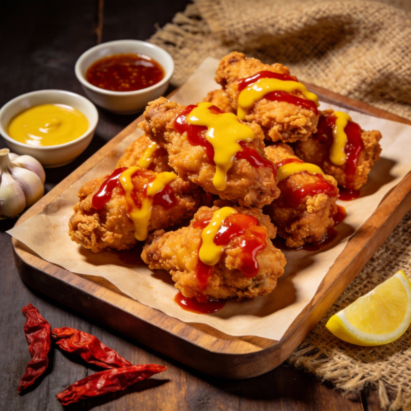 辣味鸡块配酱料图片