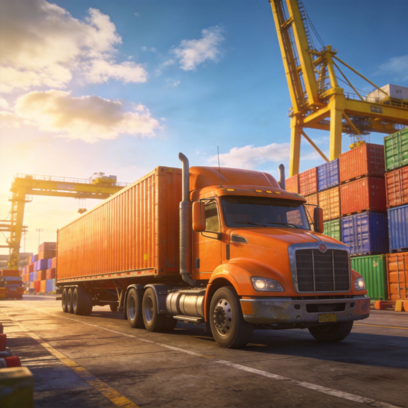 橙色卡车运货繁忙图片