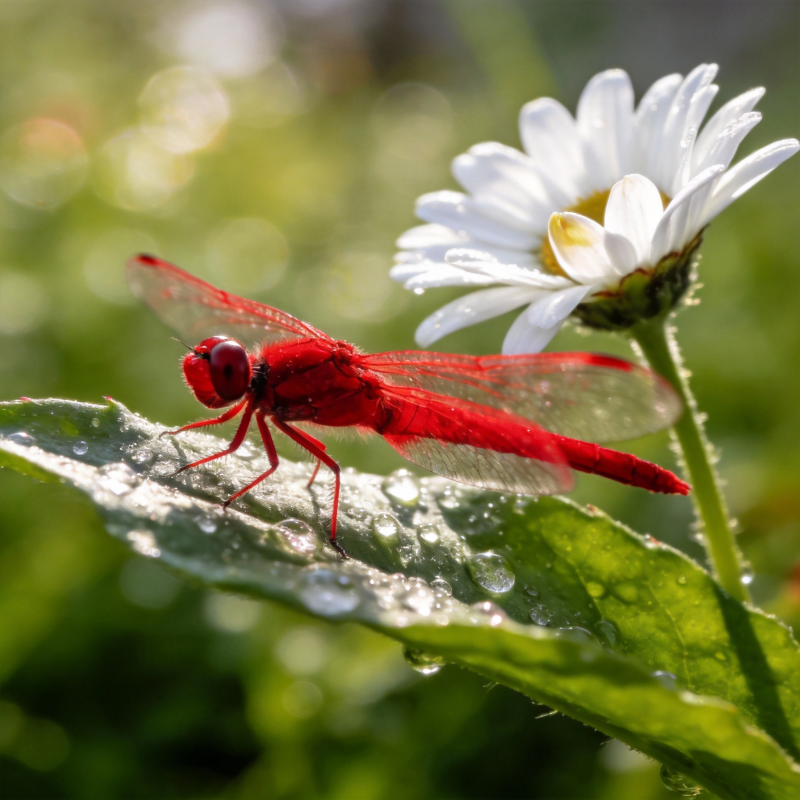 红蜻蜓栖叶上图片
