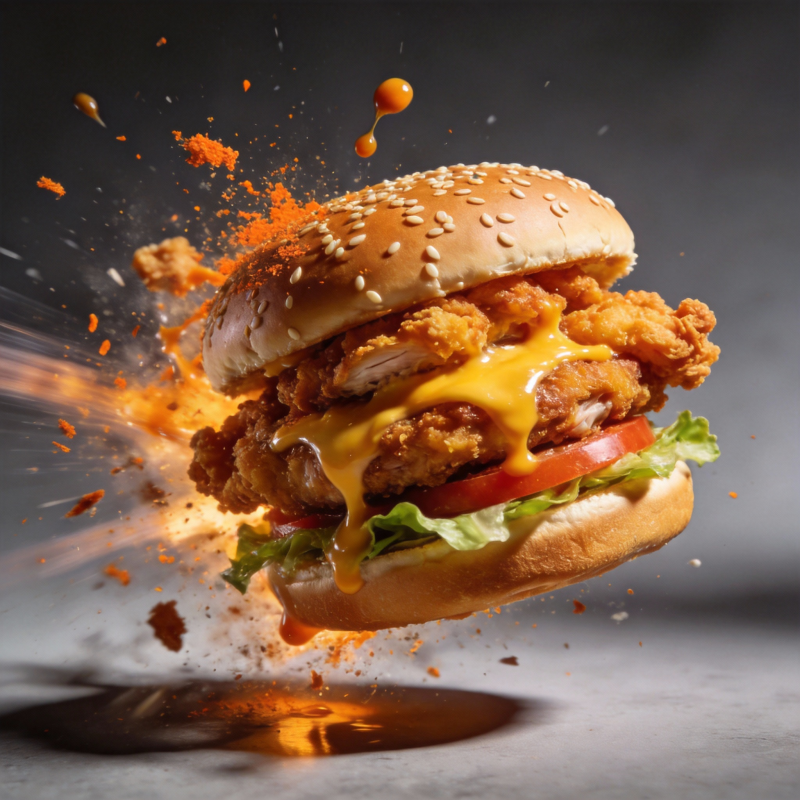 炸鸡汉堡爆汁瞬间图片