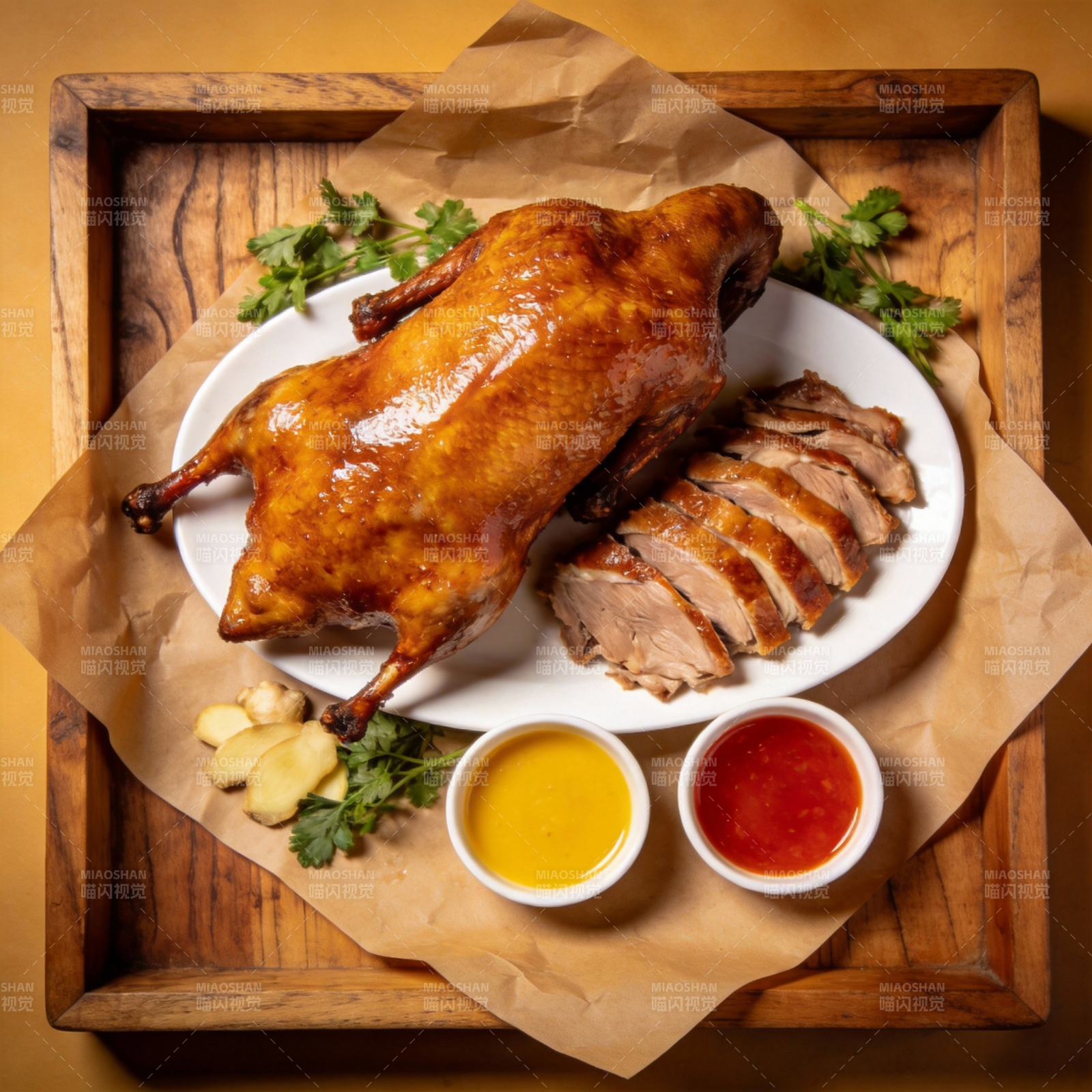 烤鸭配酱料图片