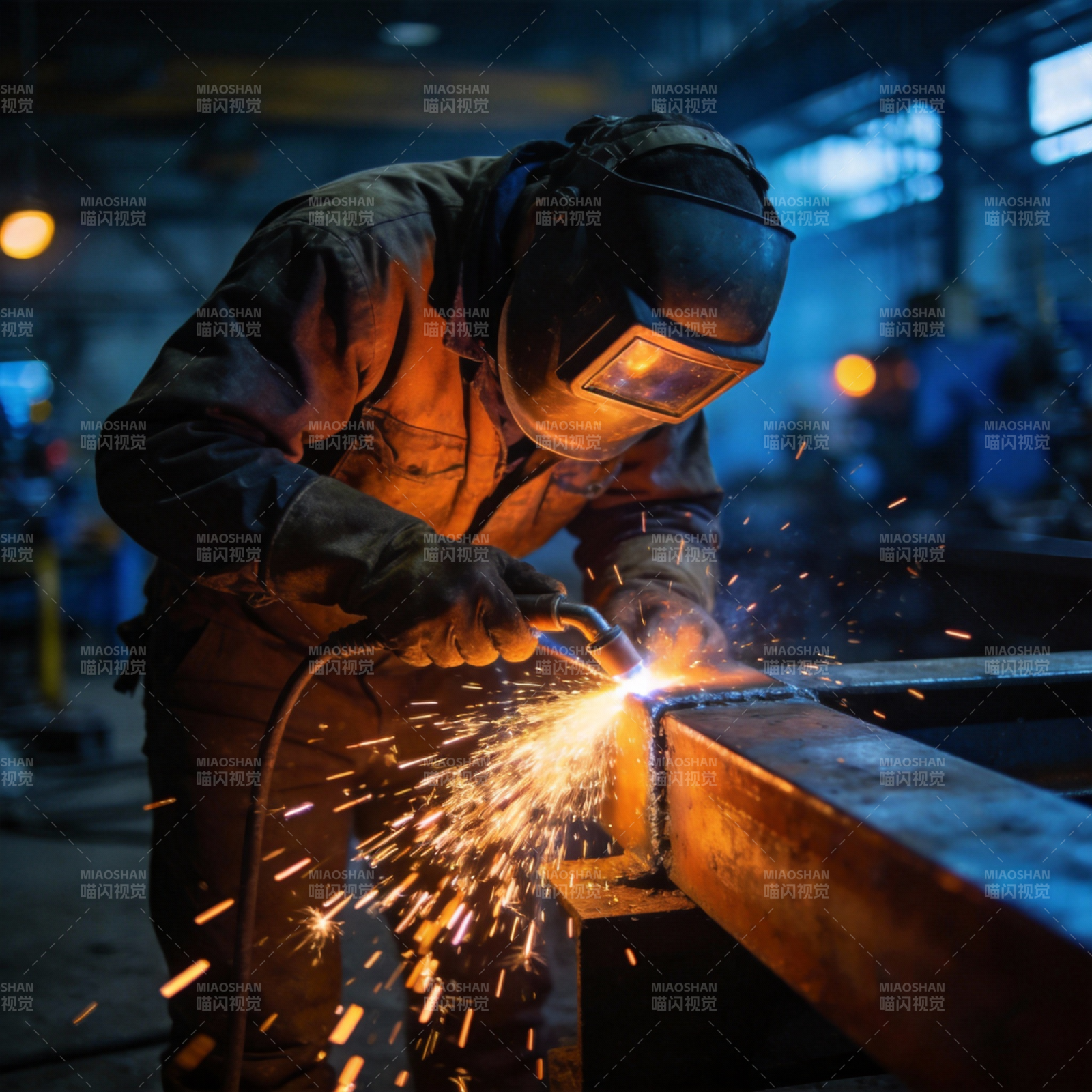 焊工奋战车间图片