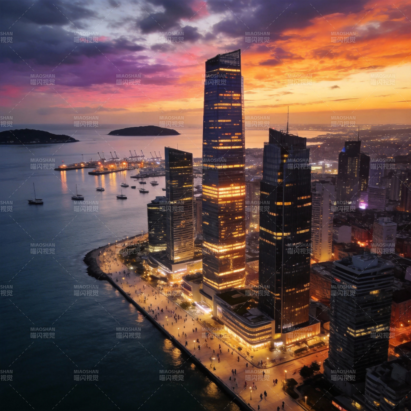 海滨城市夜景图片