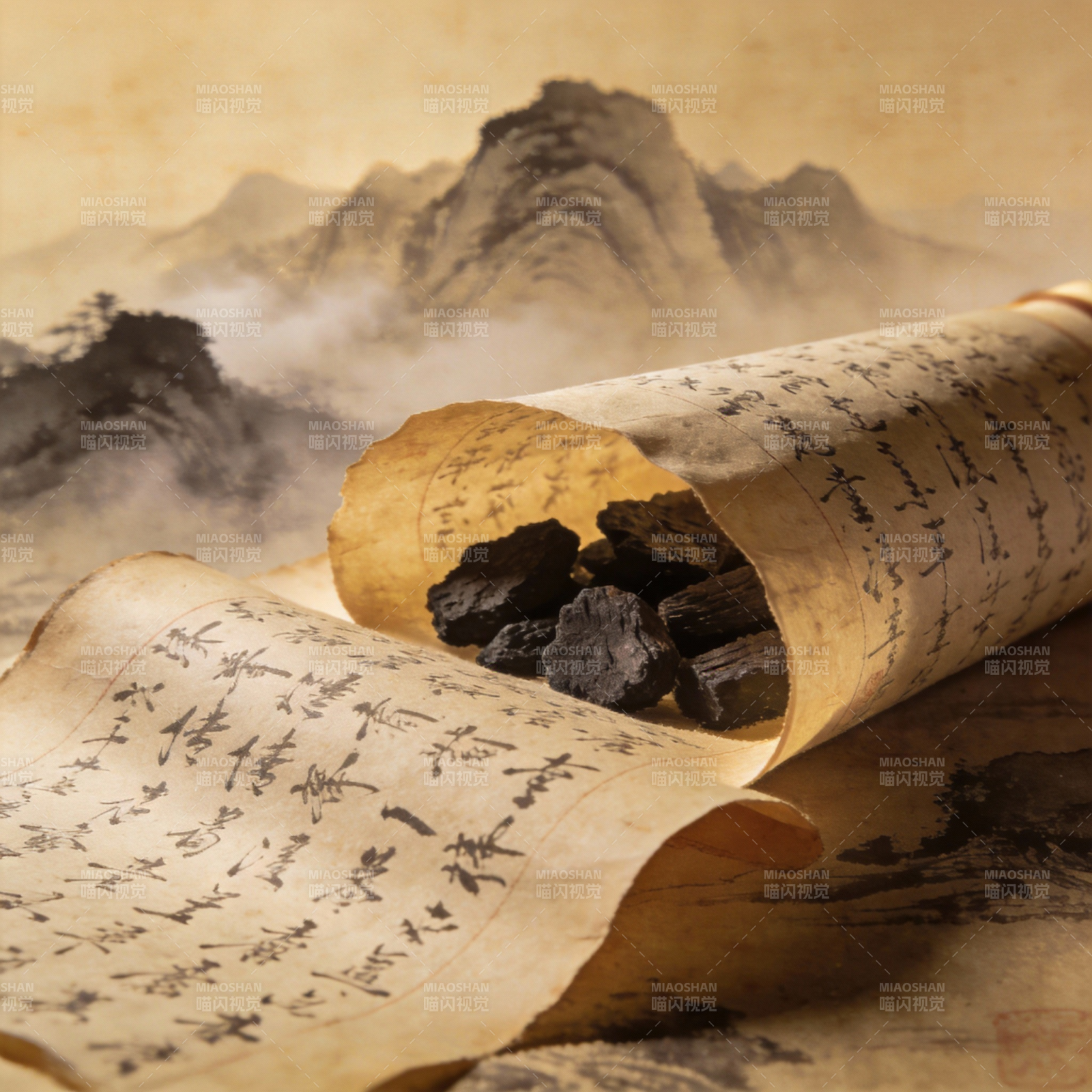 古卷墨香山影图片