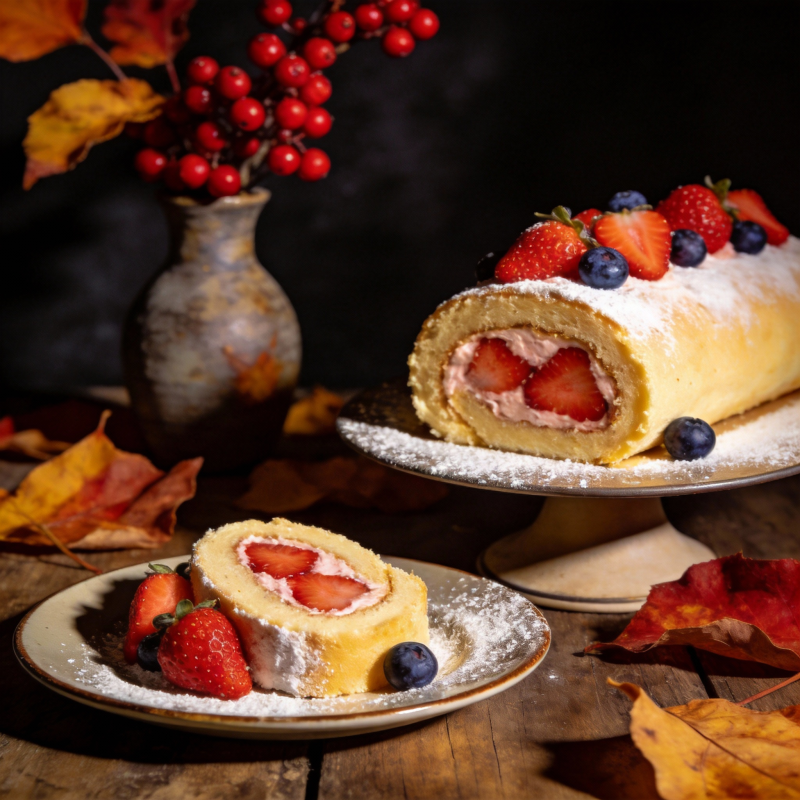 草莓奶油蛋糕卷图片