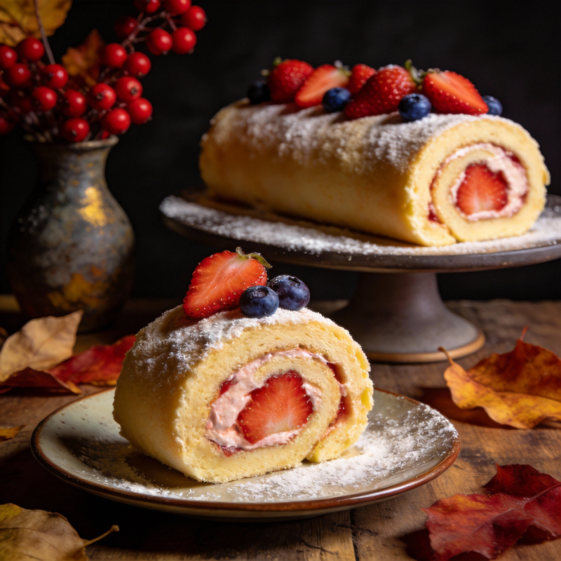 草莓奶油蛋糕卷图片