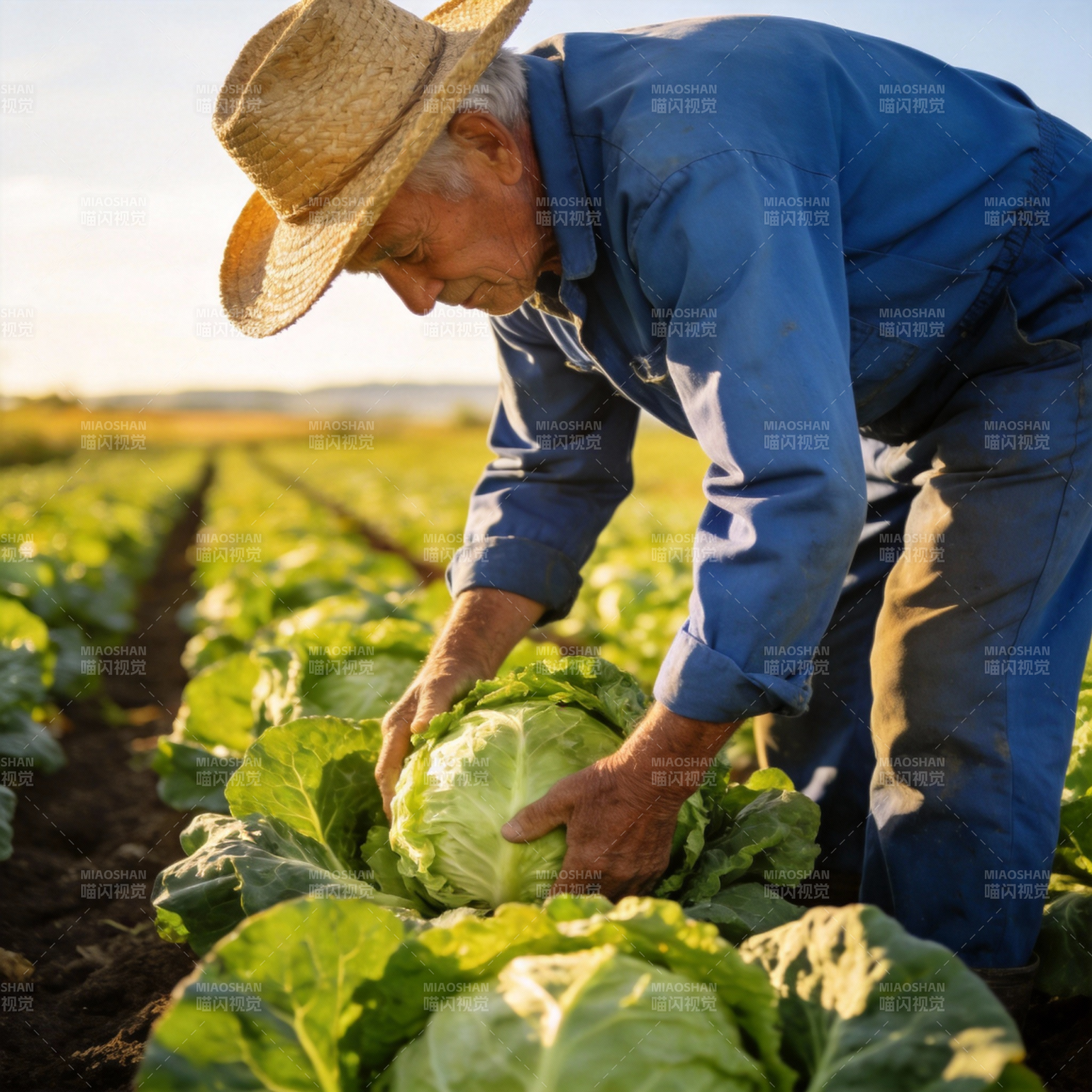 农夫采收卷心菜图片