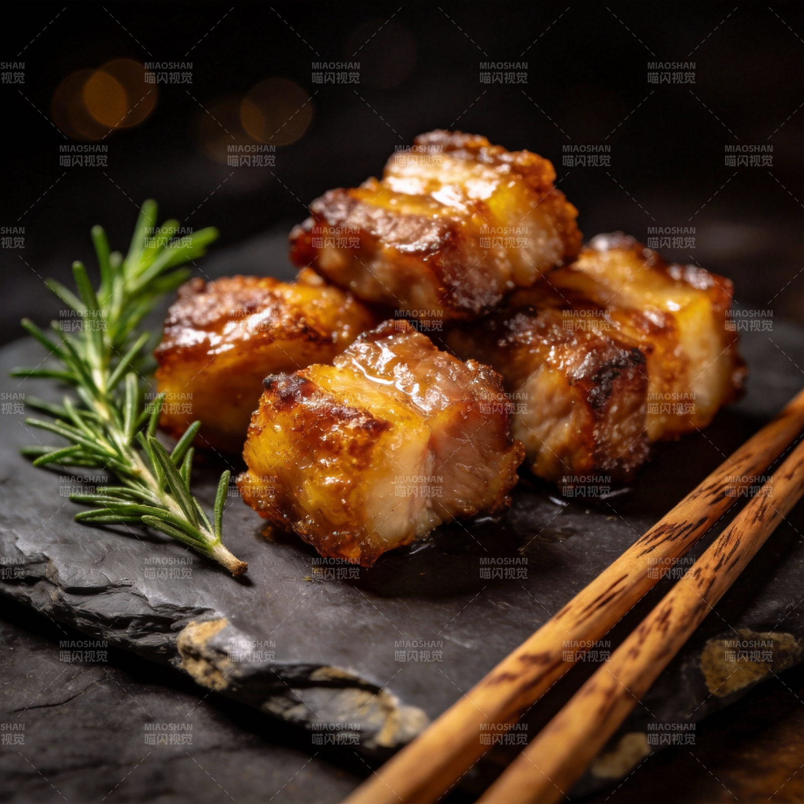 蜜汁烤肉配迷迭香图片