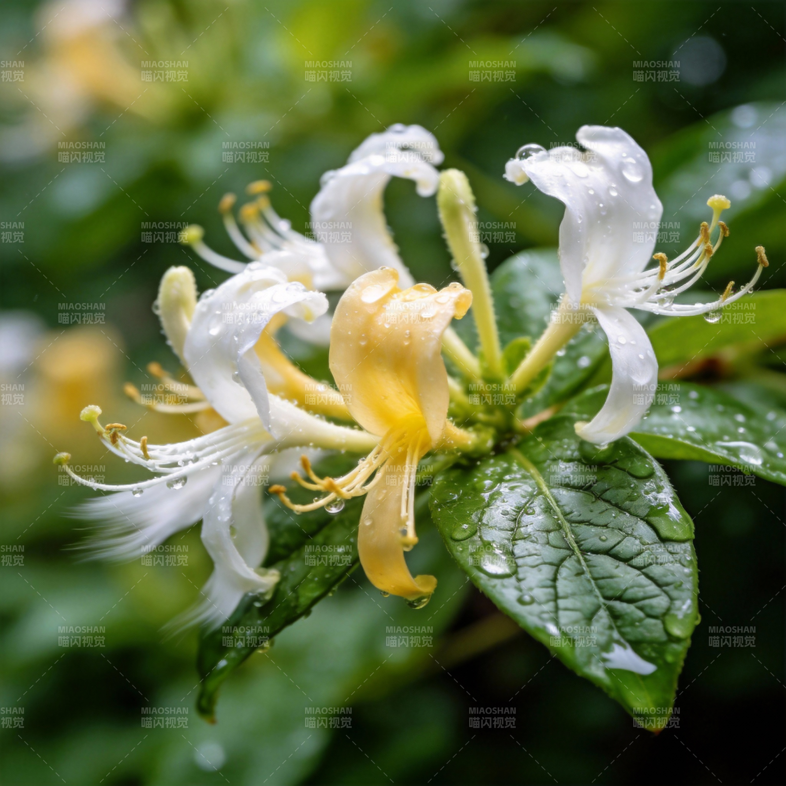 雨后金银花绽放图片