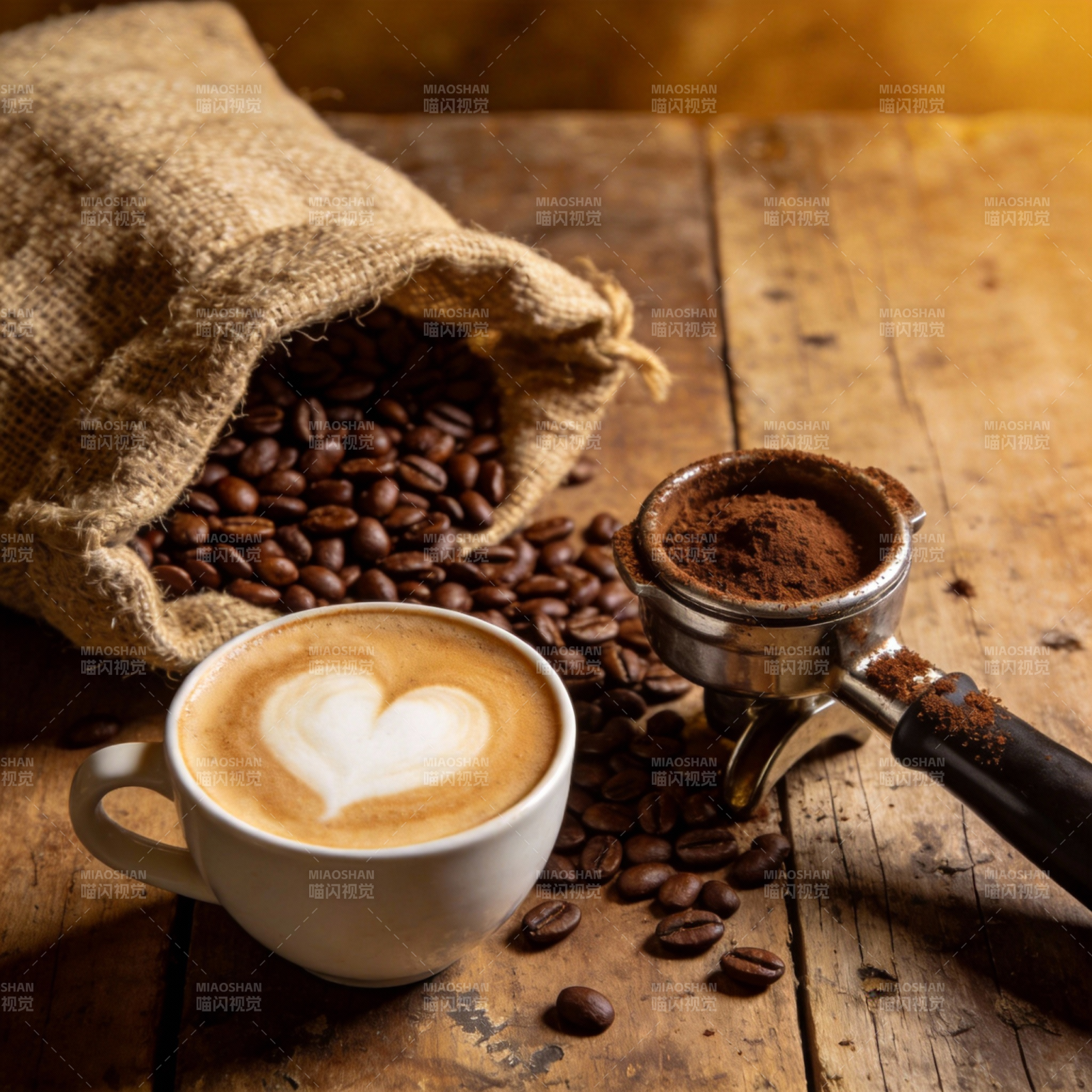 咖啡豆与拉花艺术图片