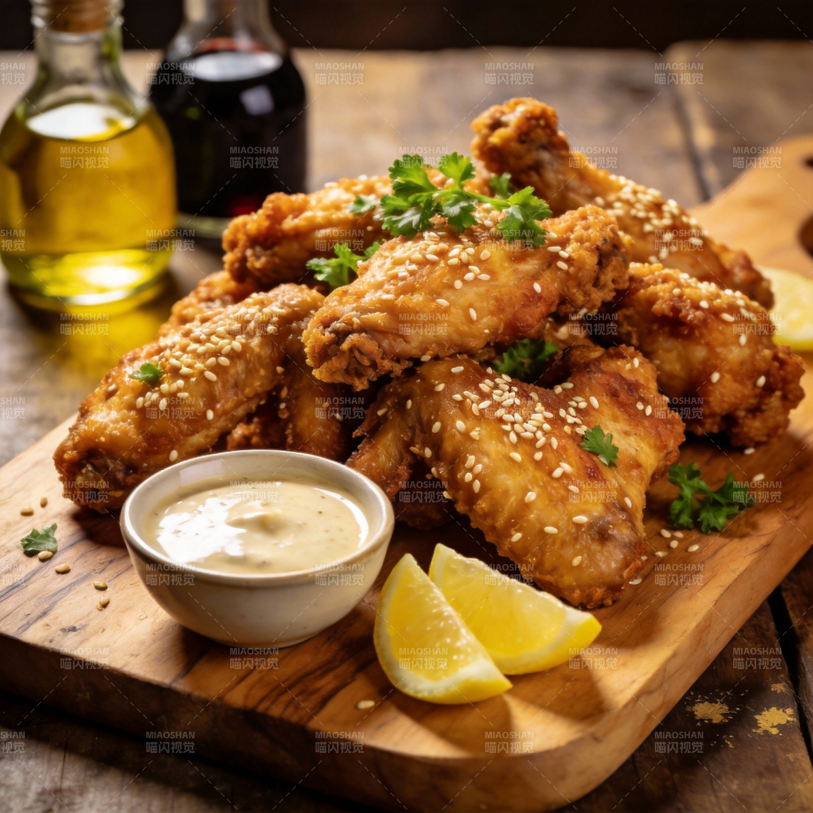 香酥鸡翅配柠檬图片