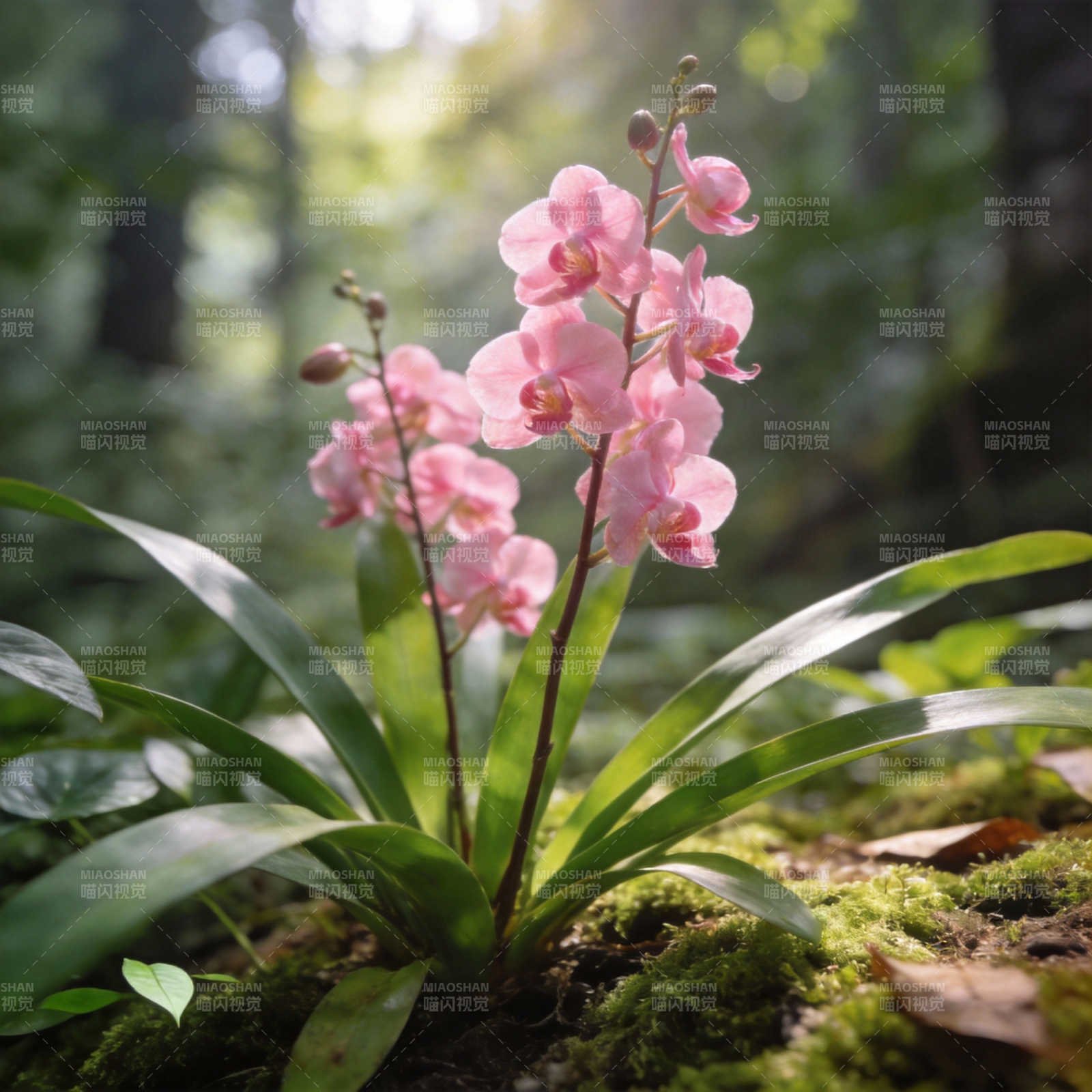 粉红兰花林间绽放图片