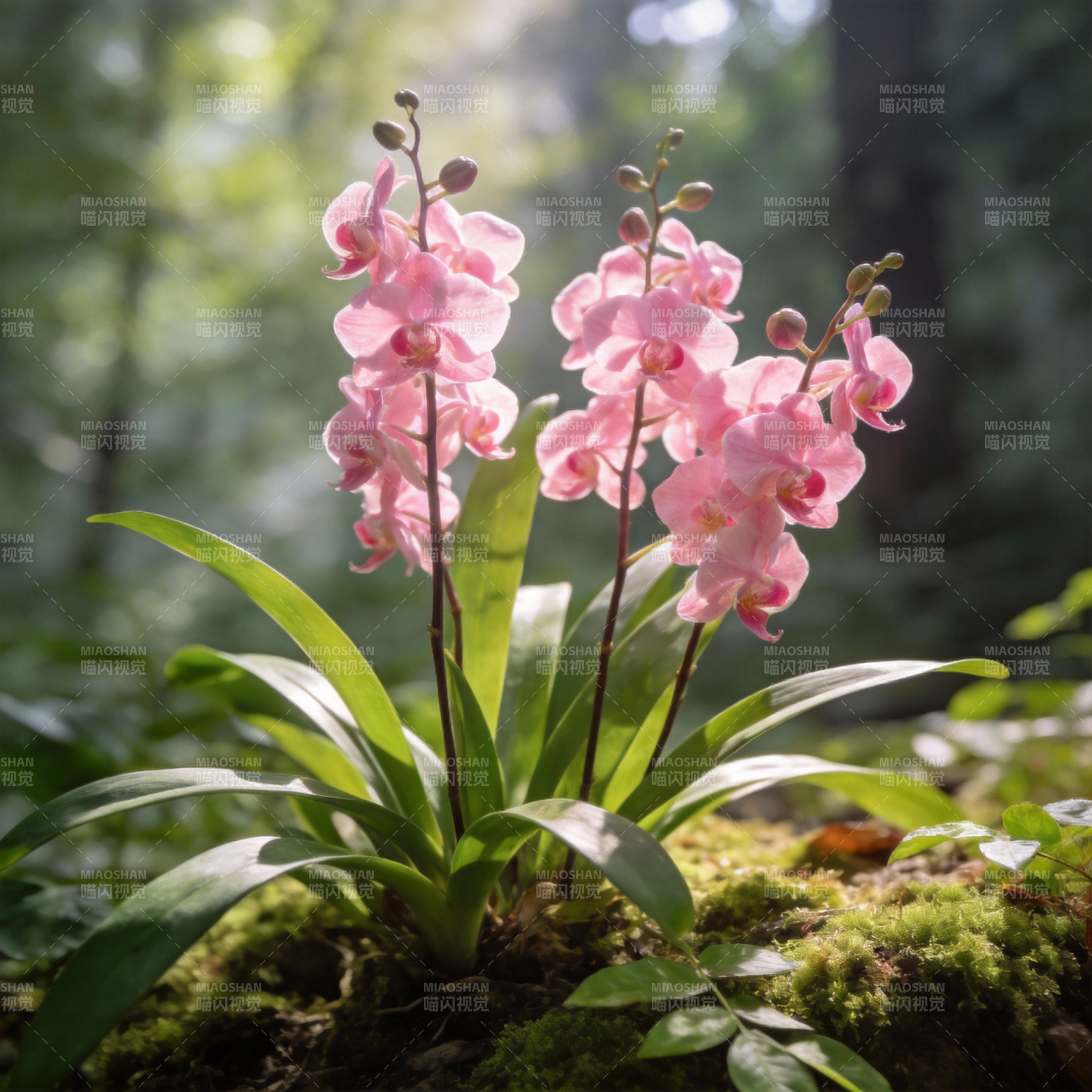 粉红兰花林间绽放图片