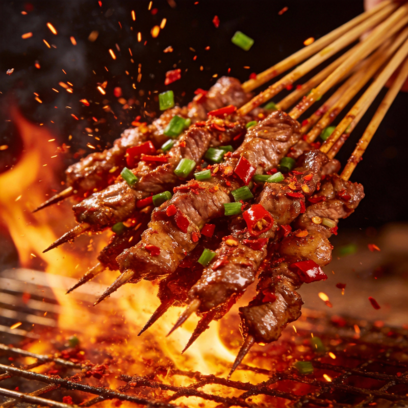 烤肉串火焰飞舞图片
