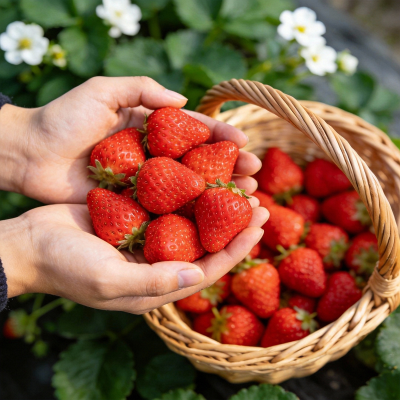 手捧鲜红草莓图片