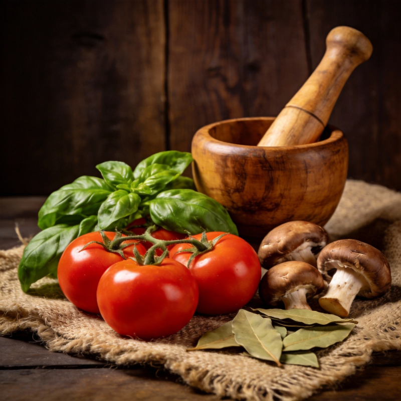 番茄香草与菌菇图片