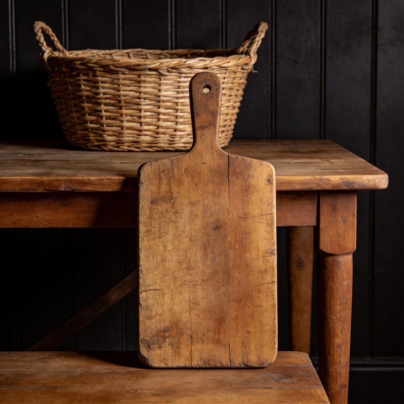 木桌上的老砧板图片