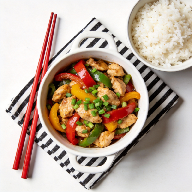 彩椒鸡丁配米饭图片