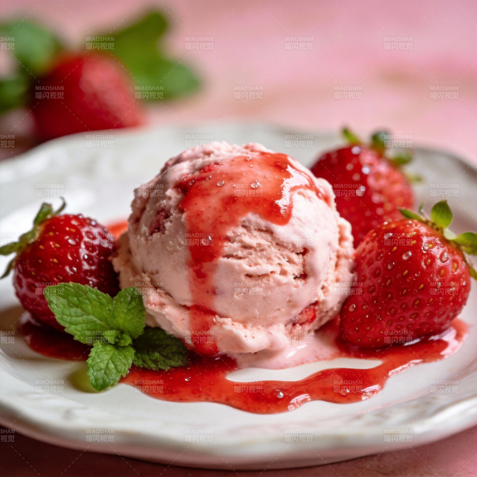草莓冰淇淋甜品图片