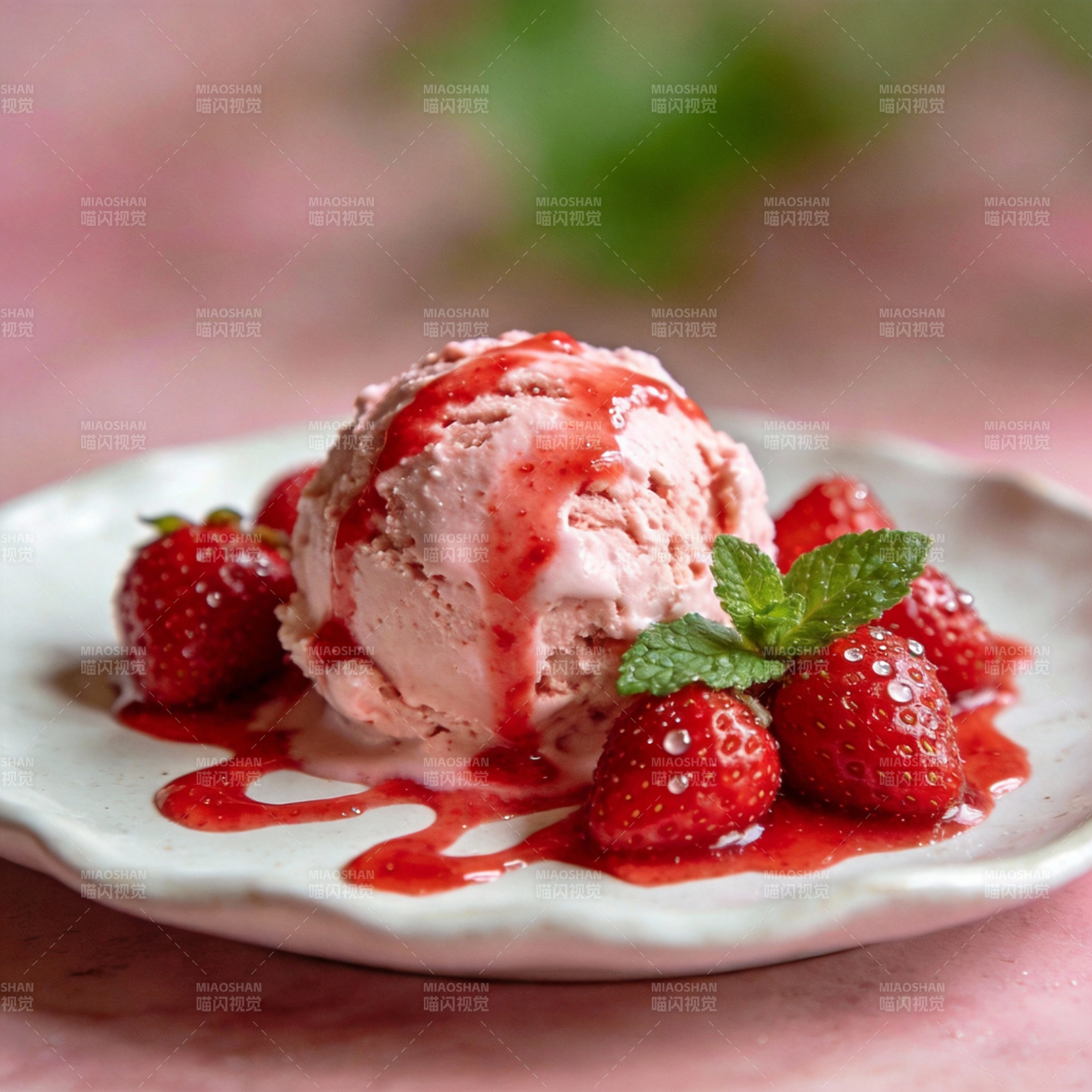 草莓冰淇淋甜品图片