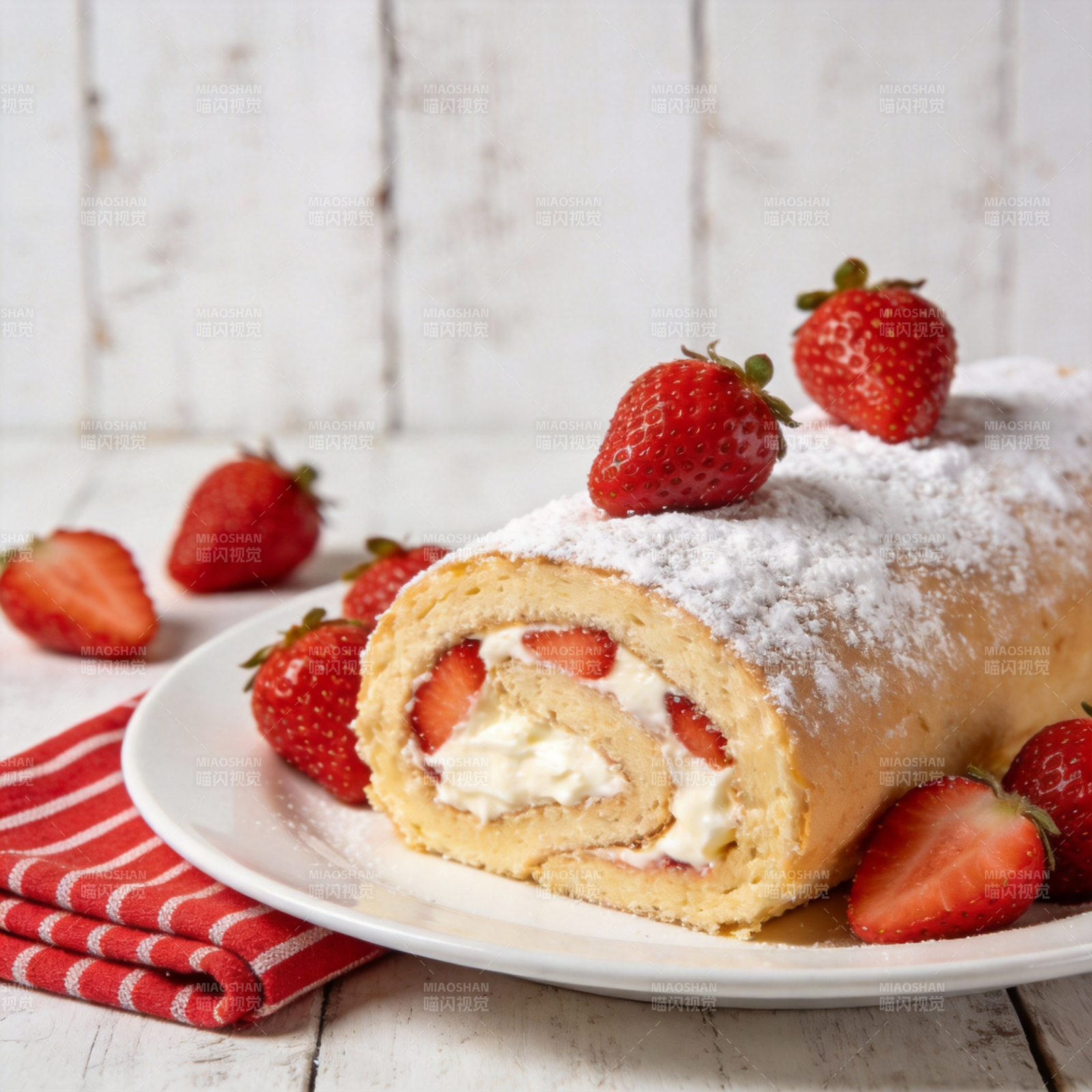 草莓奶油蛋糕卷图片