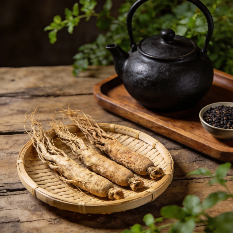 人参茶具静谧图图片