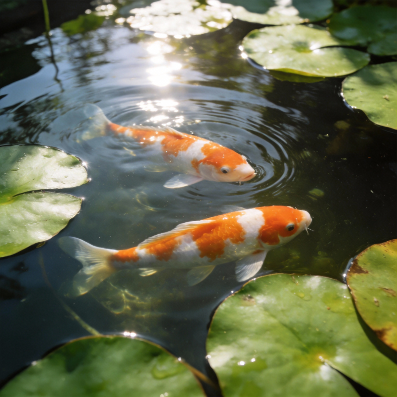 锦鲤戏水荷叶间图片