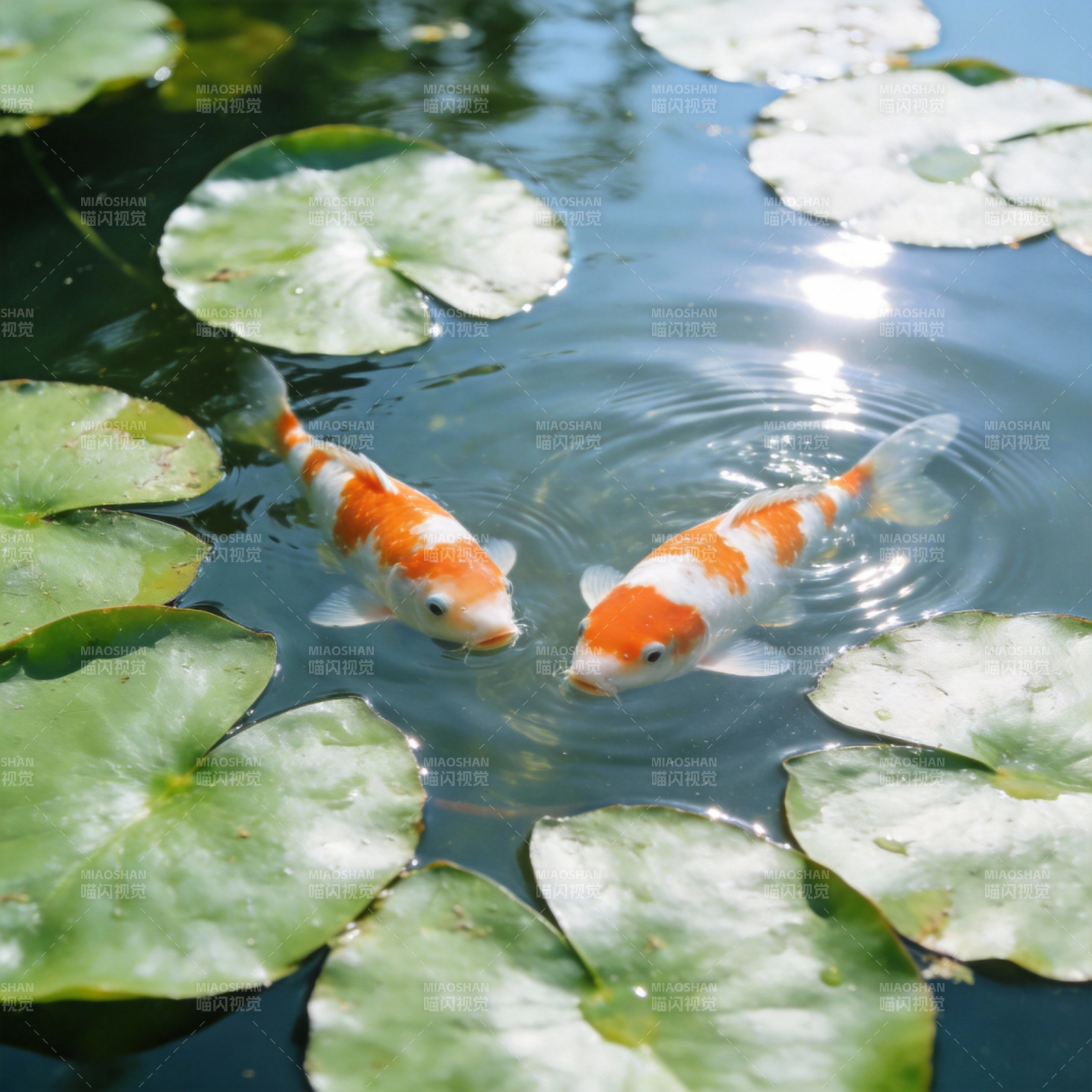 锦鲤戏莲叶图片
