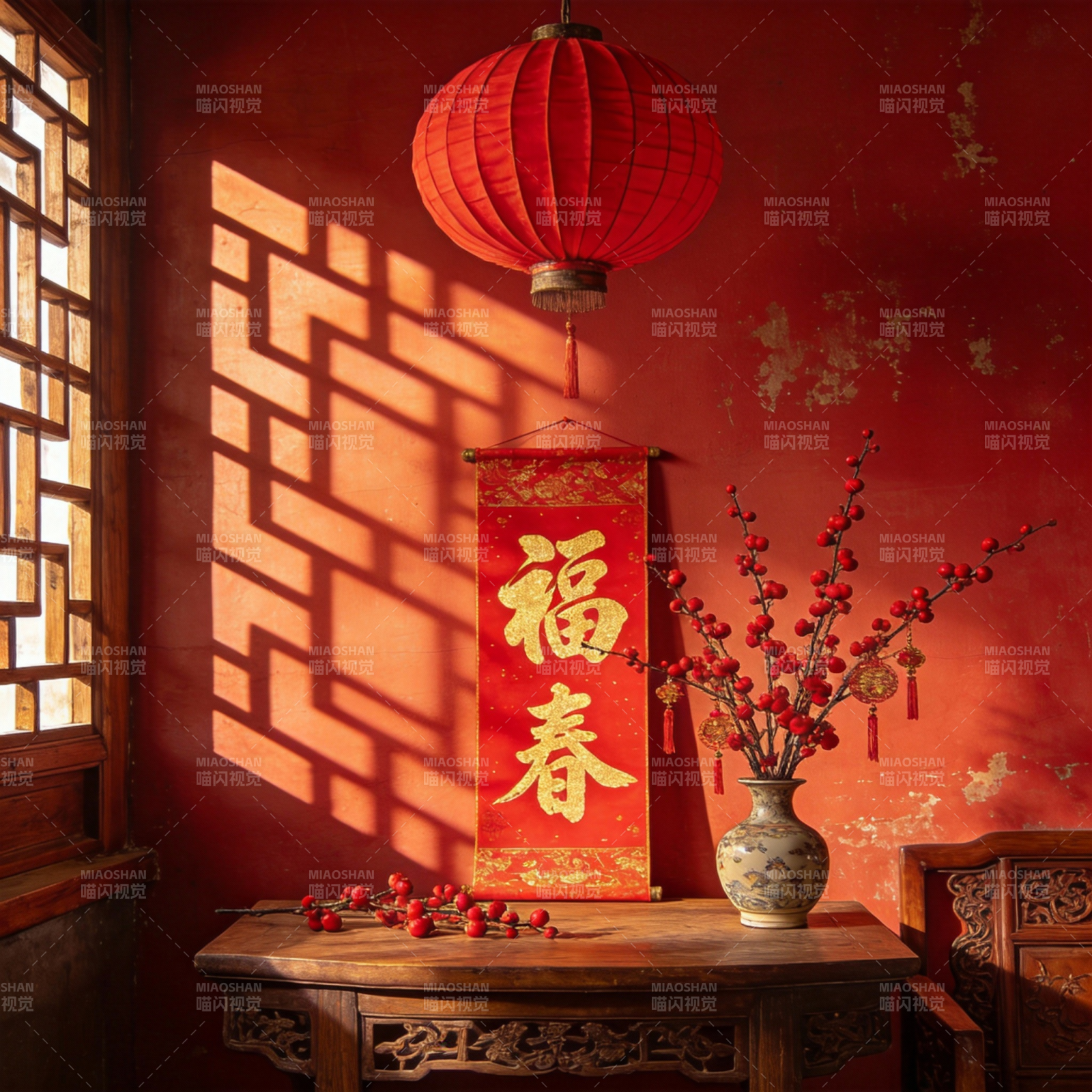 福春迎新 红灯映照图片