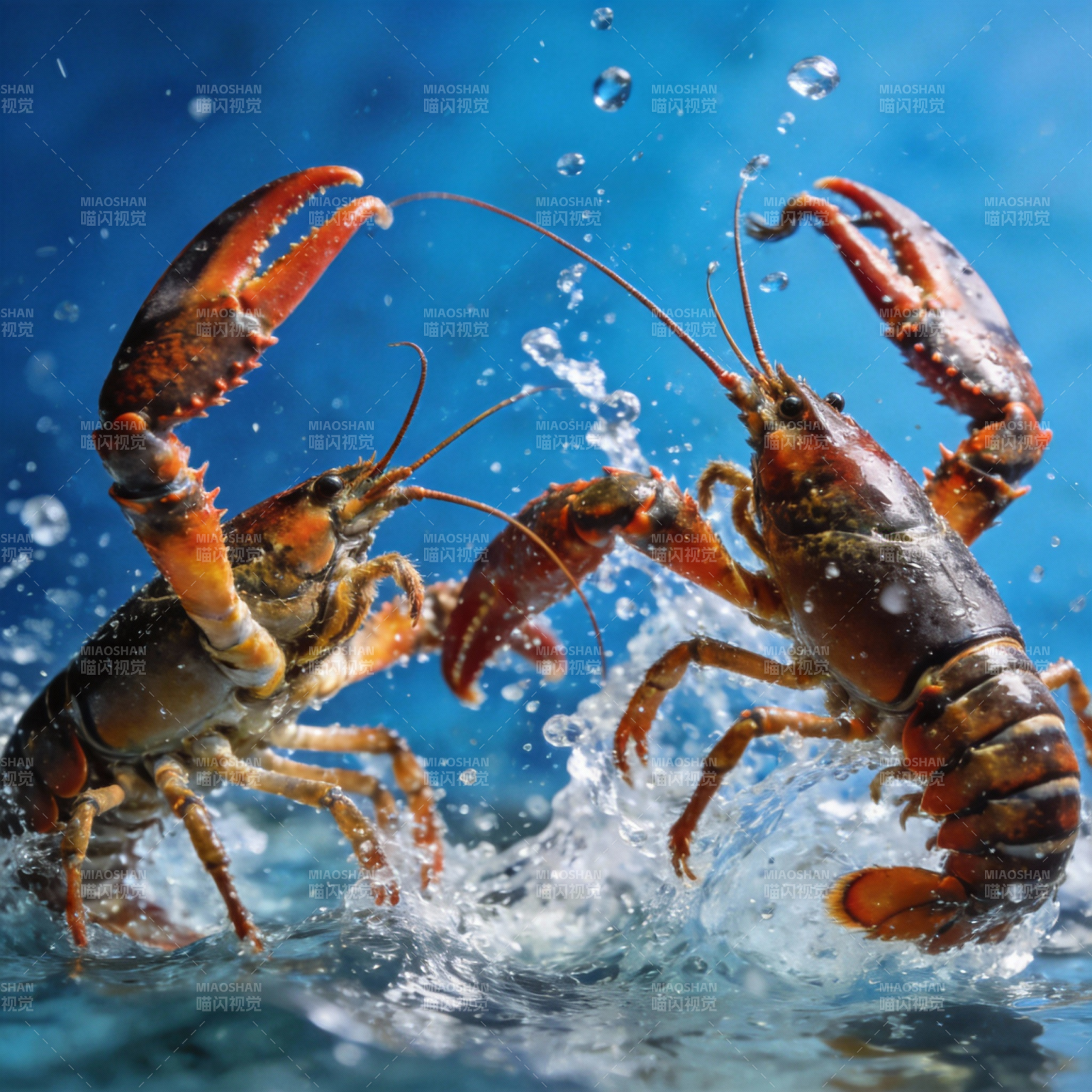 龙虾激战水花四溅图片
