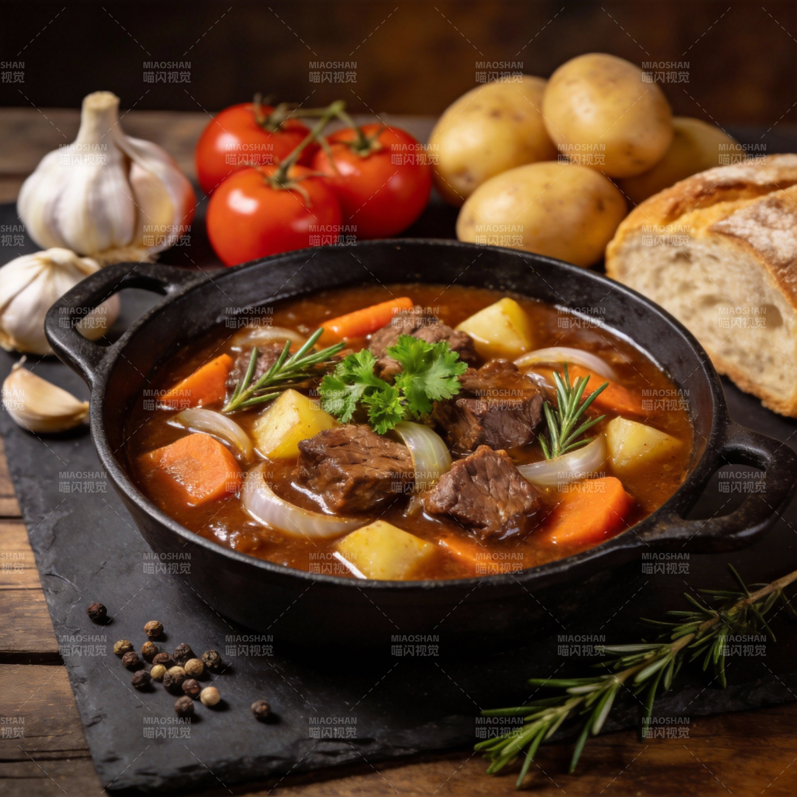 牛肉炖菜配面包图片