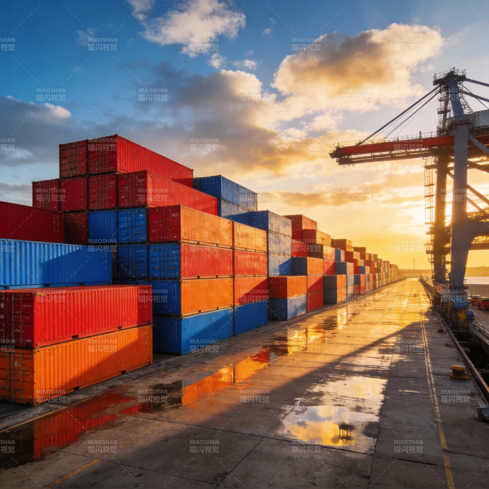 港口集装箱日落图片