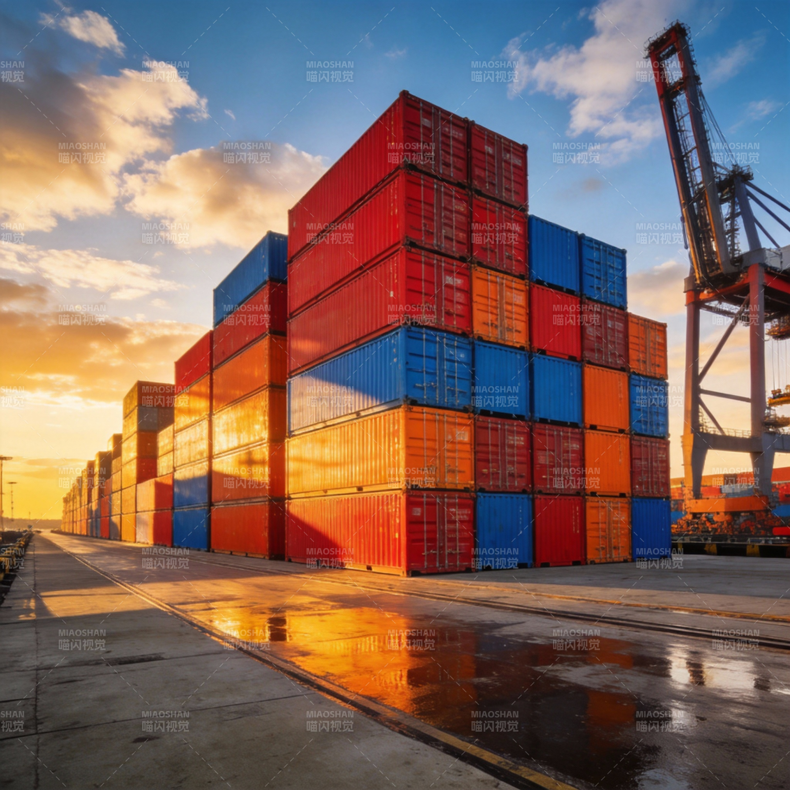 集装箱码头日落图片