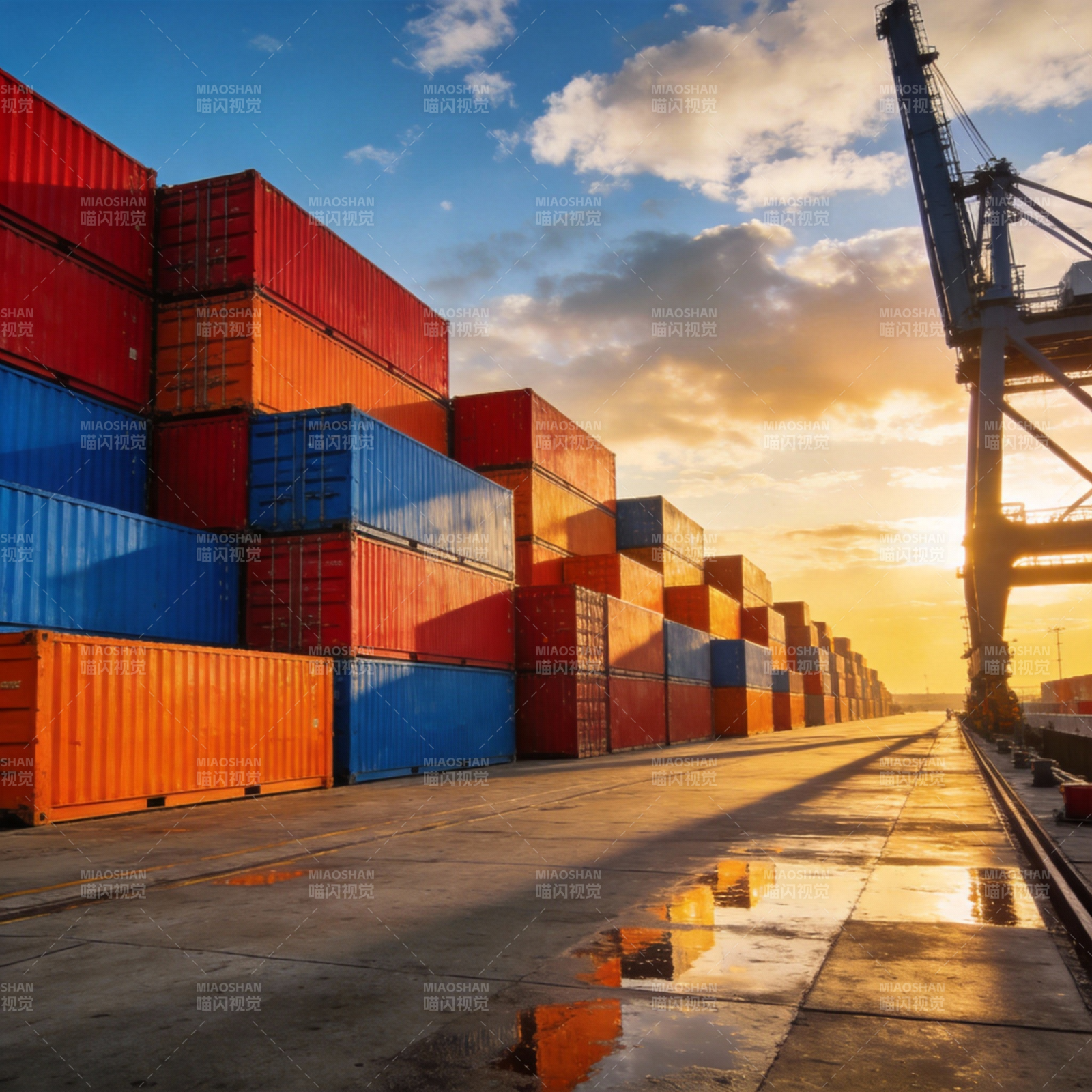 港口集装箱日落图片