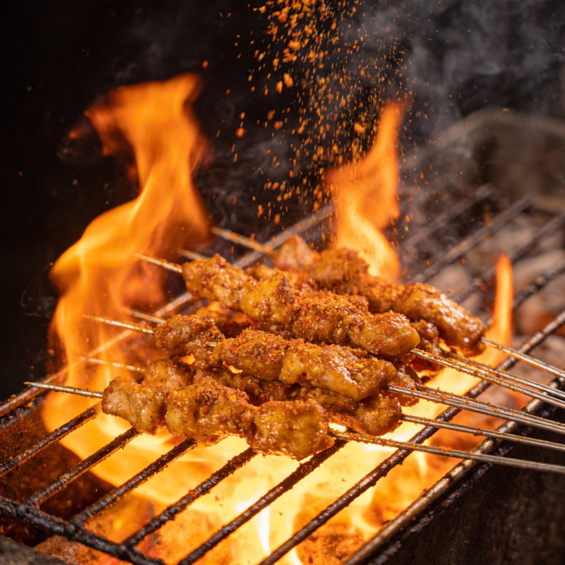 火焰烤肉串图片