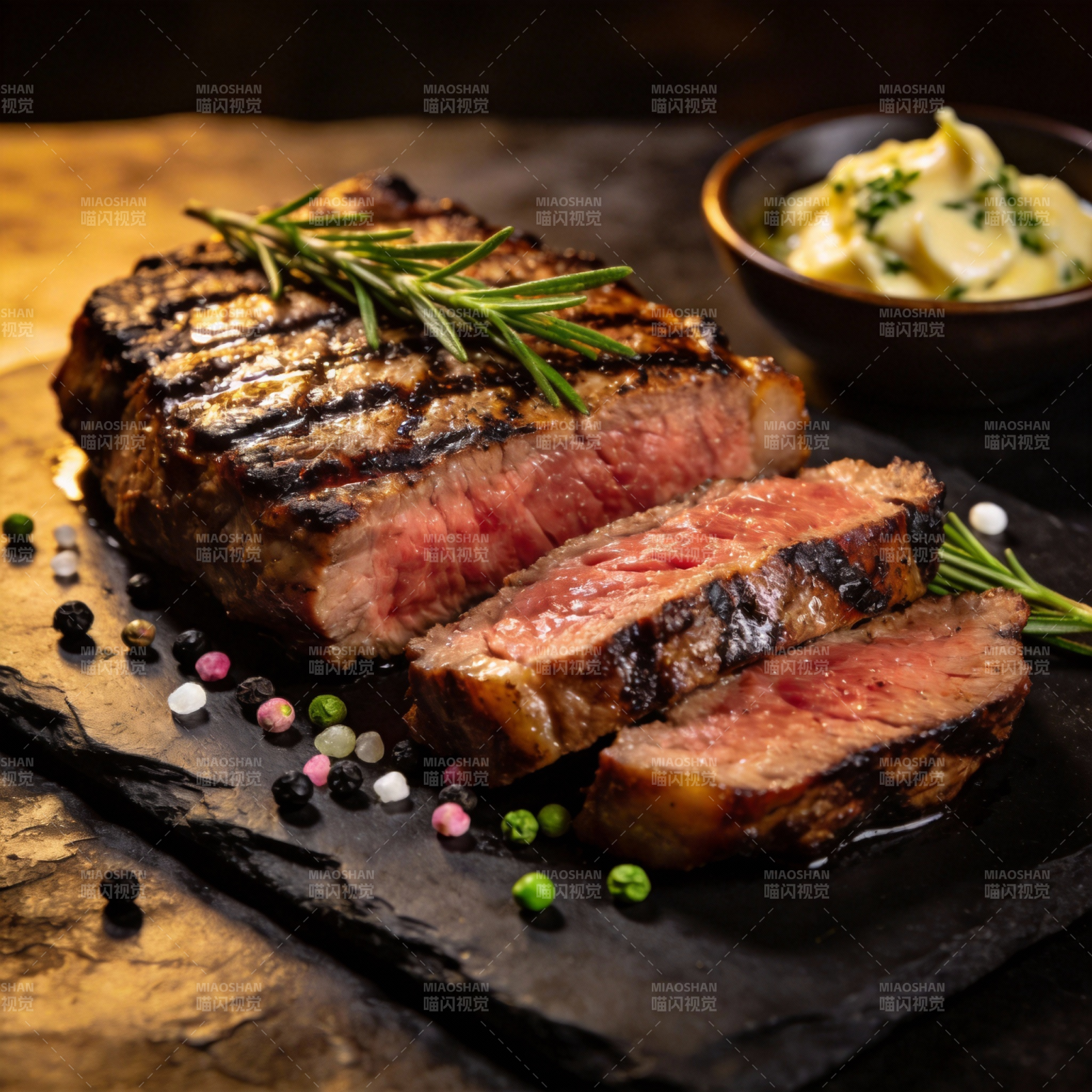 香煎牛排配迷迭香图片