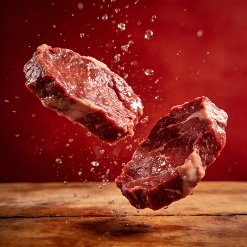 飞舞的鲜嫩牛排图片